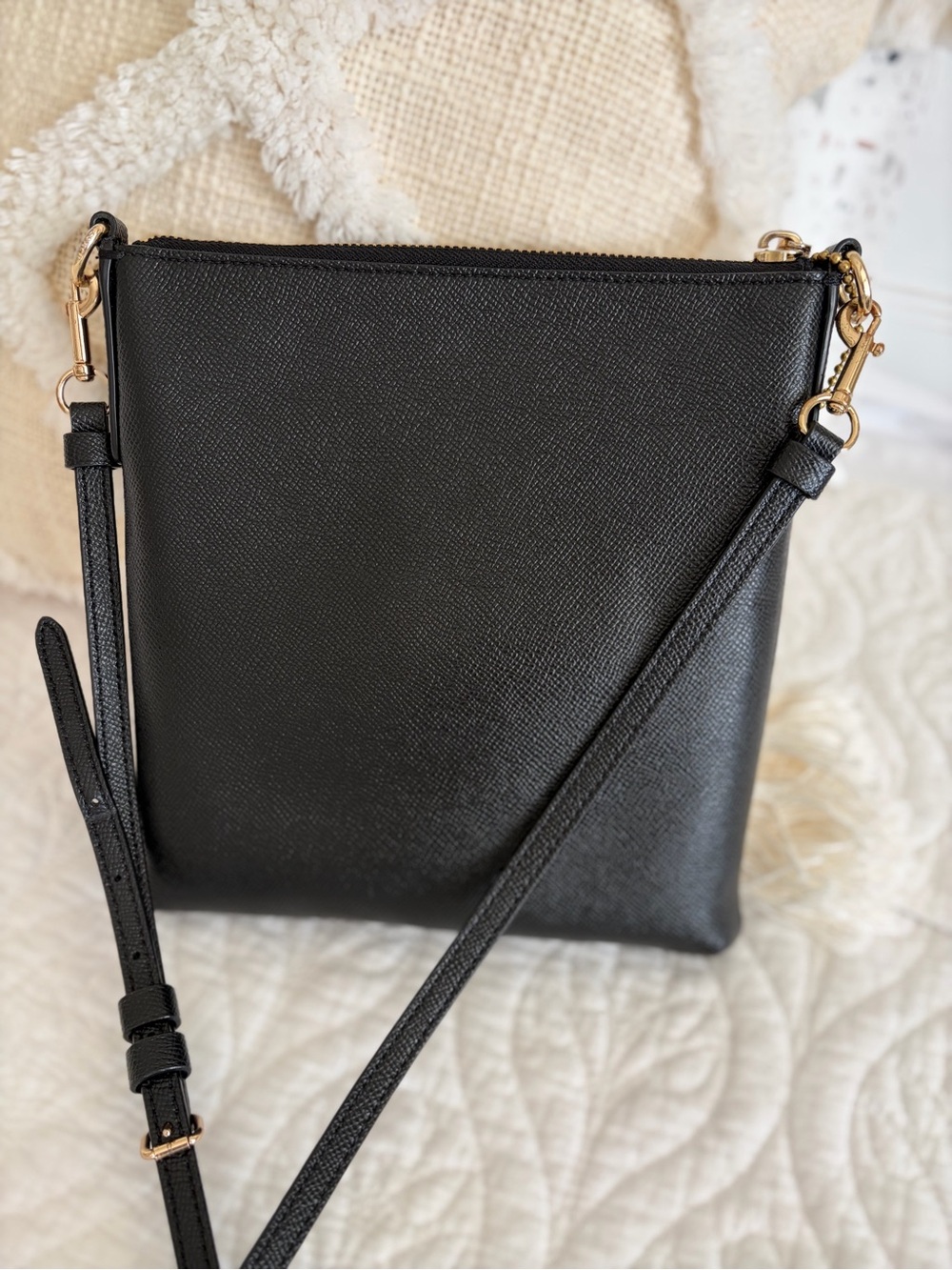 Coach Black Leather Crossbody with Gold-Tone Logo - Picture 2 of 8